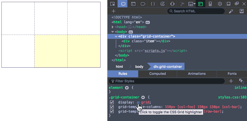 Toggle grid lines from DevTools