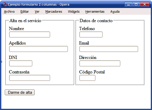 Ejemplo de formulario a dos columnas