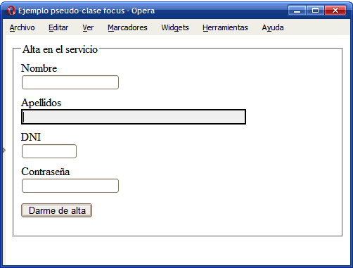 Ejemplo de pseudo-clase :focus