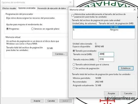 Consejos para mejorar el rendimiento de la PC en Windows - Archivo de intercambio